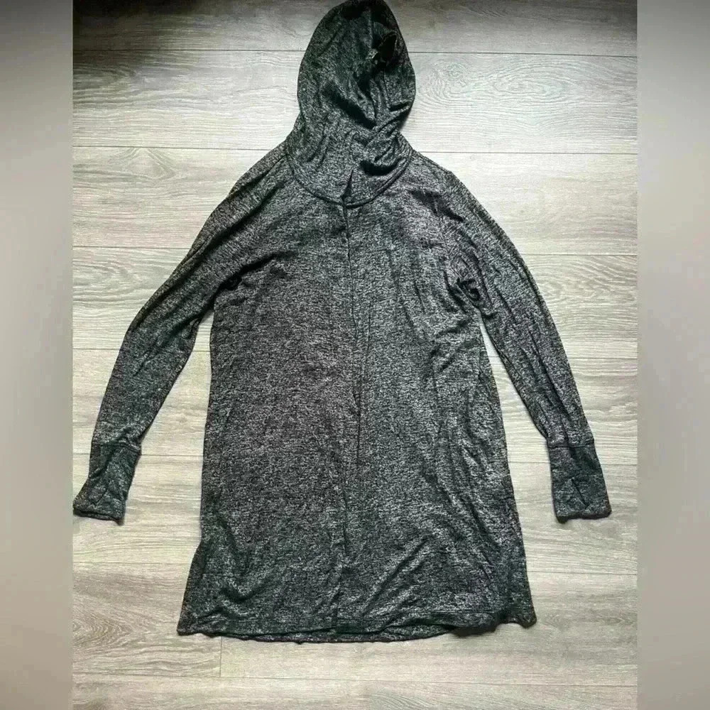 Athleta Gray Duster Open Cardigan Long Hood Activewear Yoga Cozy Size M